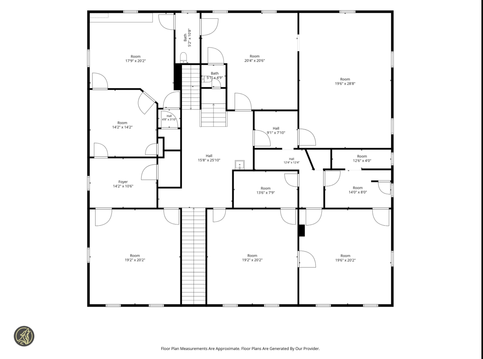 Measured floor plan of the Union Block second floor: a long central hall with offices and meeting rooms on either side
